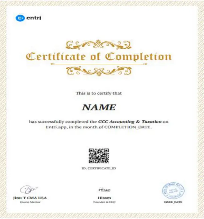 Entri Course Completion Certificate